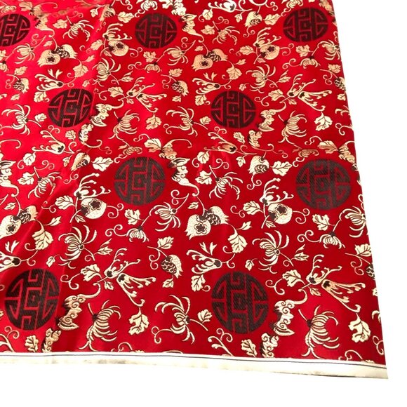 Asian Style Satin Brocade Fabric Floral Symbols Oriental Sewing Crafts 78" x 30" - Picture 11 of 13